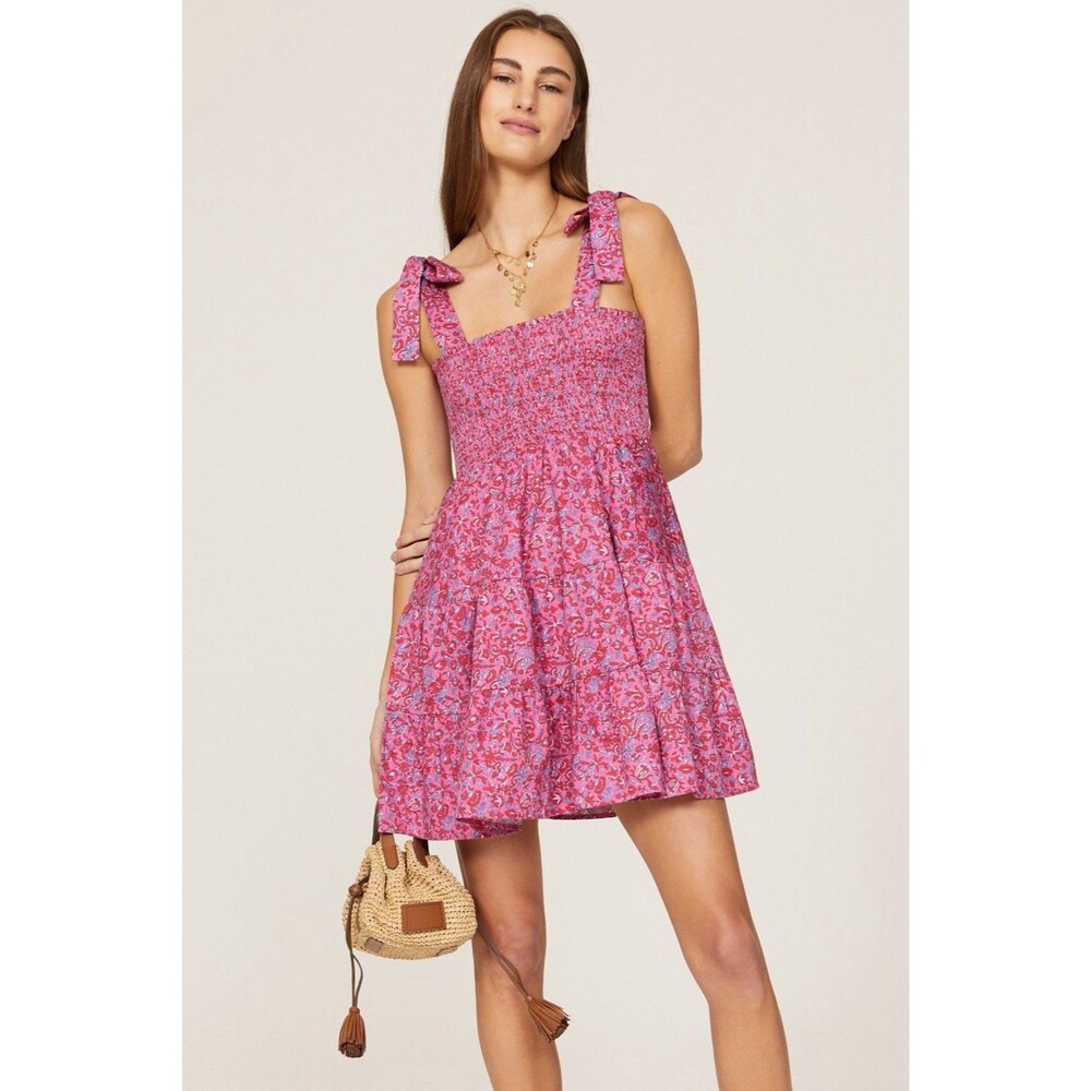 Xirena Lori Pink Floral Smocked Mini Dress